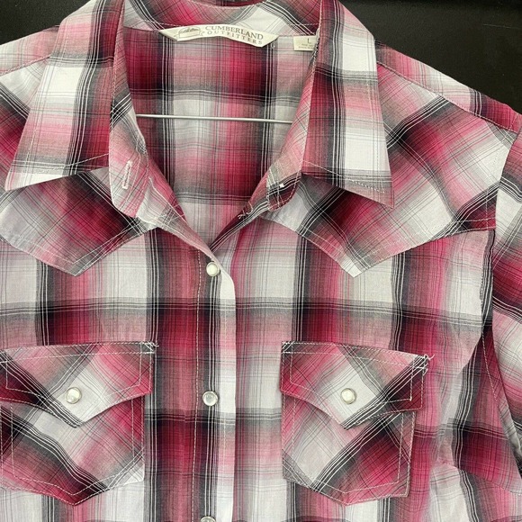 Cumberland Outfitters Women's Shirt Pearl Snap Western Pink Plaid sz Large SS - Picture 4 of 6